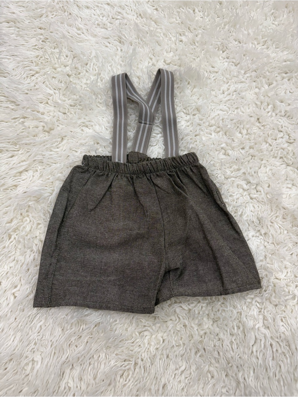Children's Brown Shorts with Striped Suspenders